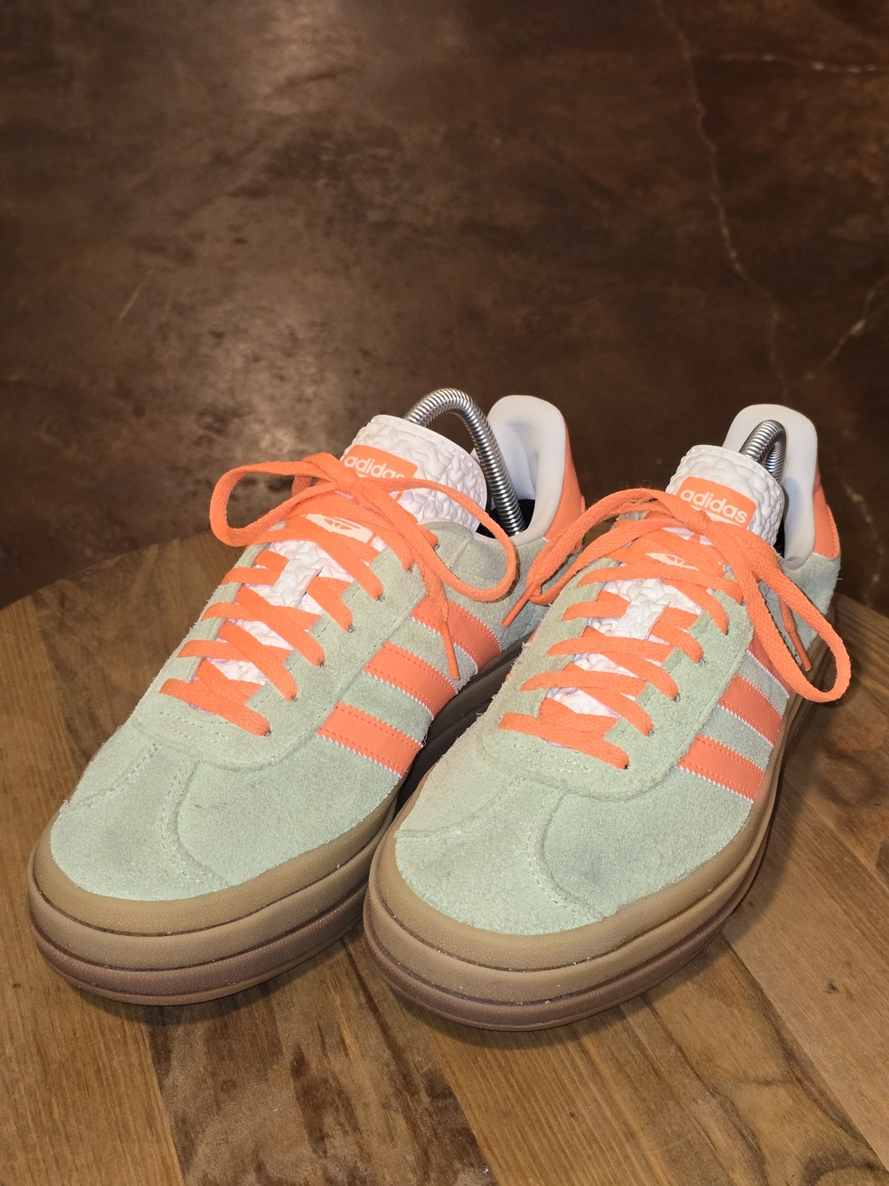 Adidas Gazelle Bold Semi Green Spark Orange Suede Sneakers Women's Size 8.5